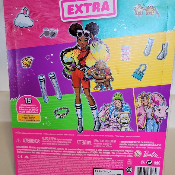 Mattel Toys Barbie Extra Doll Furry Rainbow Coat With Pet Poodle